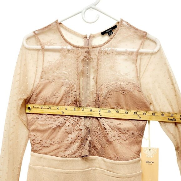 Blāshe Blush Lace Overlay Sheer Polka Dot Mesh Long Sleeve Mini Dress Size Small - Picture 12 of 12